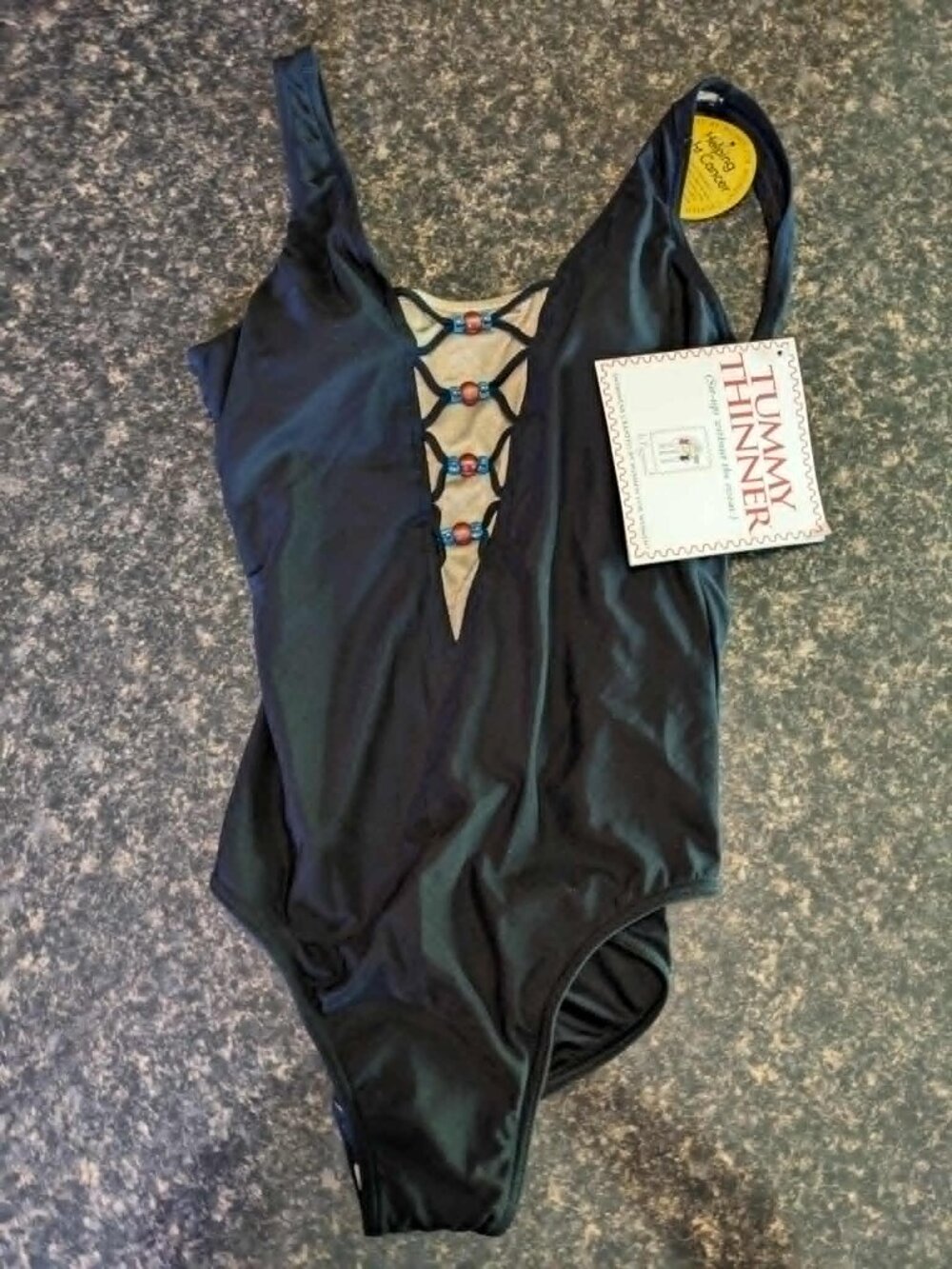 It Figures Black One Piece Swimsuit with Tummy Thinner Size 8 Lattice - NWT